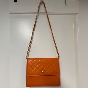 Saks Fifth Avenue Orange Quilted Crossbody Bag